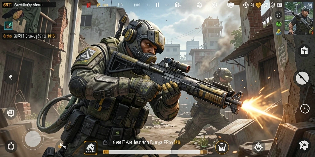 Screenshot gameplay 6RT menampilkan aksi tembak-menembak intens dan grafis yang menawan.