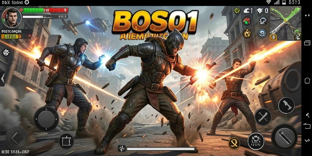 Screenshot menunjukkan aksi seru dalam permainan BOS01.