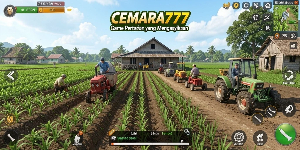 Screenshot utama CEMARA777 menampilkan kegiatan pertanian yang seru.