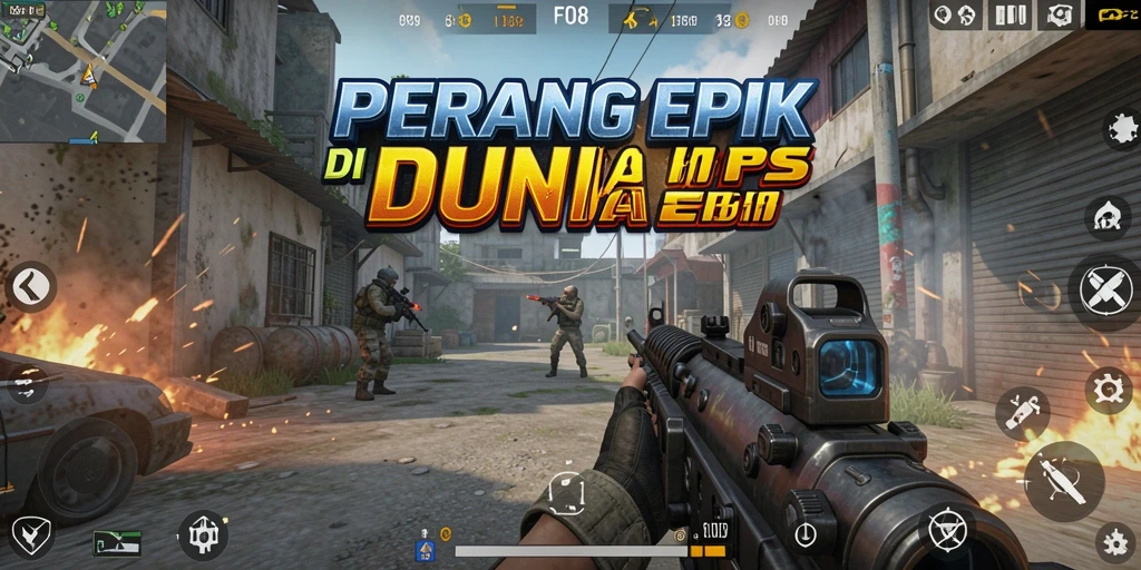 Screenshot gameplay FO8 yang penuh aksi di medan perang FPS.