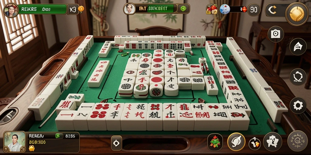 Gameplay menarik REJEKIBET dengan ubin Mahjong berwarna-warni.