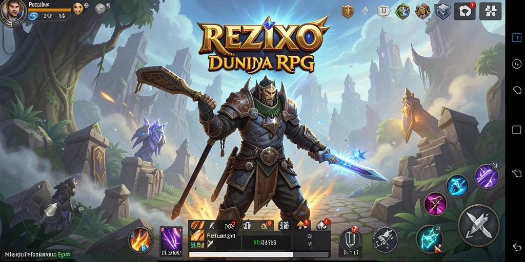 Tampilan gameplay REZIXO dengan grafis memukau dan pertempuran yang seru.