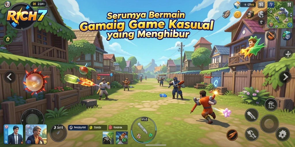 Screenshot gameplay RICH7 yang penuh warna dan menarik.