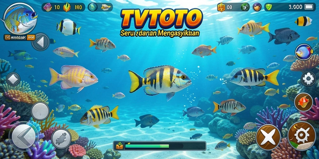 Tampilan gameplay Tembak Ikan yang seru dan penuh warna di TVTOTO.