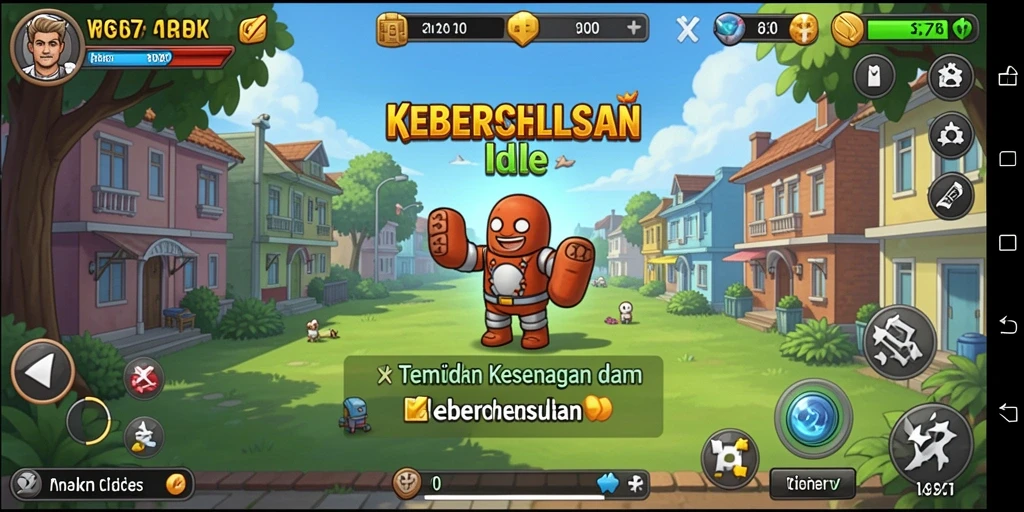 Screenshot gameplay W67 menampilkan karakter mengumpulkan sumber daya dengan santai.